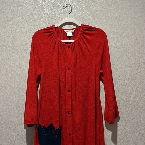 70s Models Coat Tulip Pocket Robe House Coat Sz 16 Red  Button-Up Robe Vintage - Picture 8 of 9